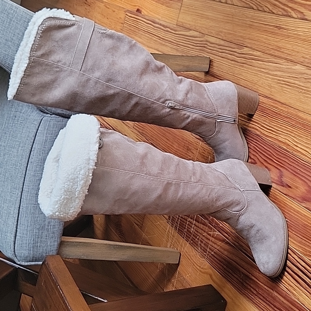 Suede fur lined over the knee boots